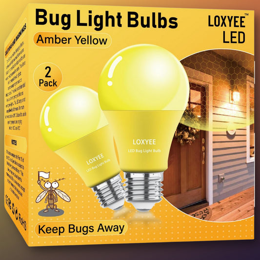 LED Bug Light Bulbs Outdoor, 2 Pack A19 Amber Yellow Bug Light Bulb